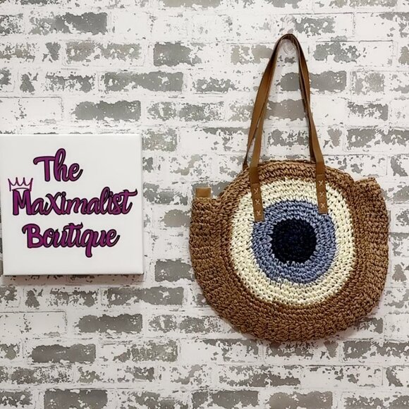 Evil Eye Straw Tote – Chic Protective Tote Bag for Everyday - Picture 1 of 4